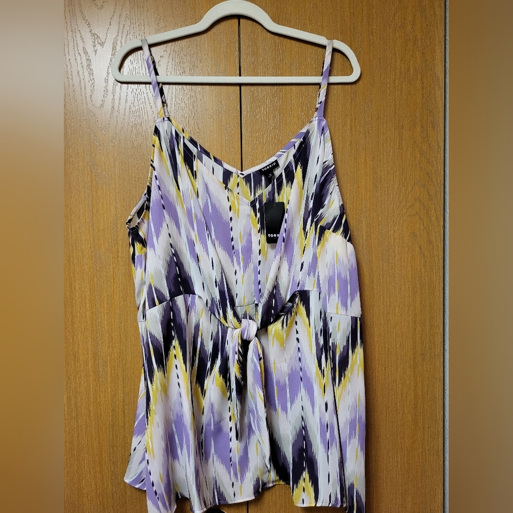 Torrid Purple and Yellow Asymmetrical Tie Front Camisole